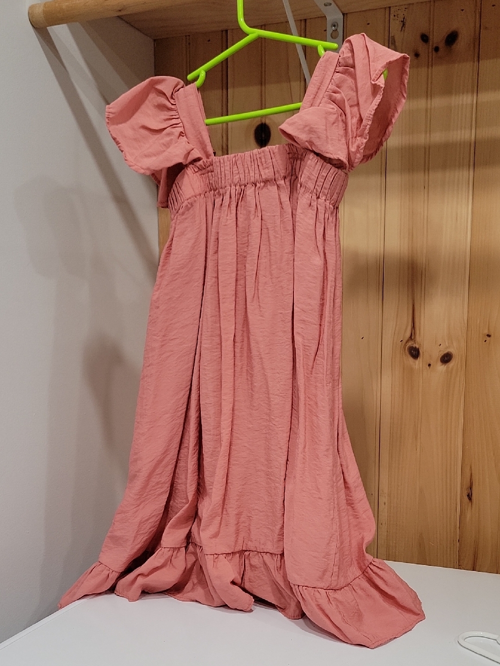 Girls Pink Ruffle-Sleeve Cotton Dress